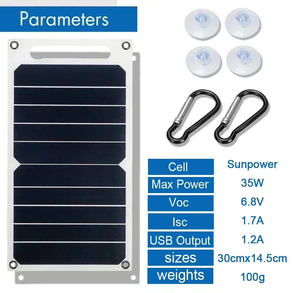 Panel Solar Portátil 35W Sunpower – Carga Segura y Estable por USB para Power Bank, Móvil, Camping, Hogar, Caravana y Más