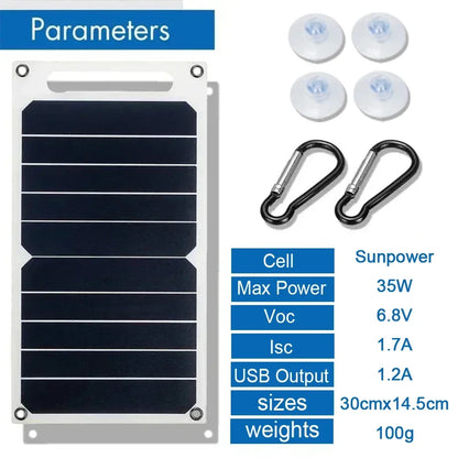 Panel Solar Portátil 35W Sunpower – Carga Segura y Estable por USB para Power Bank, Móvil, Camping, Hogar, Caravana y Más